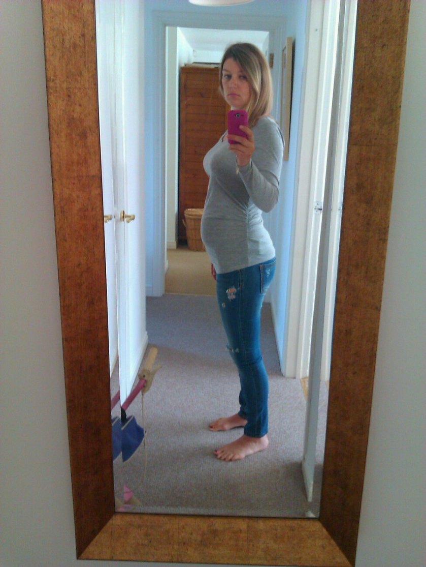 Bump at 20 weeks. I was wearing a maternity top from New Look and my pre-pregnancy jeans